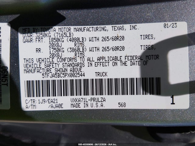 Aukcja sprzedaży 2023 Toyota Tundra Limited, vin: 5TFJA5BC5PX002544, numer aukcji: 45350696