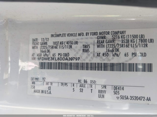 Aukcja sprzedaży 2013 Ford E-350 Cutaway, vin: 1FDWE3FL8DDA39797, numer aukcji: 45350720
