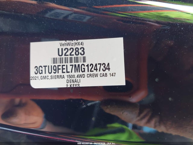 2021 Gmc Sierra 1500 4wd  Short Box Denali მანქანა იყიდება აუქციონზე, vin: 3GTU9FEL7MG124734, აუქციონის ნომერი: 45350739