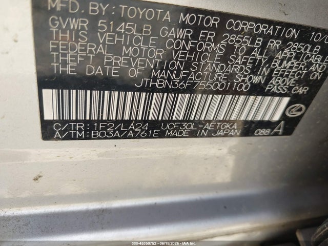 Продажа на аукционе авто 2005 Lexus Ls 430, vin: JTHBN36F755001100, номер лота: 45350752