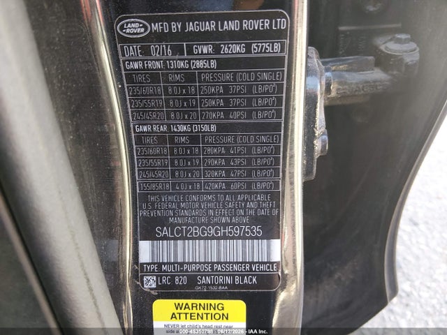 Продажа на аукционе авто 2016 Land Rover Discovery Sport Hse Lux, vin: SALCT2BG9GH597535, номер лота: 45350798