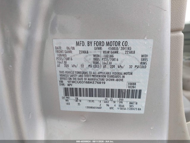 Aukcja sprzedaży 2008 Ford Escape Xlt, vin: 1FMCU03168KE76819, numer aukcji: 45350824