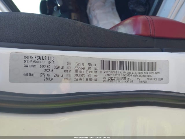 Продаж на аукціоні авто 2016 Dodge Durango R/t, vin: 1C4SDJCT1GC467655, номер лоту: 45350948
