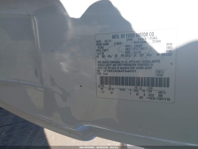2010 Ford Ranger Xl მანქანა იყიდება აუქციონზე, vin: 1FTKR1AD6APA44101, აუქციონის ნომერი: 45350953