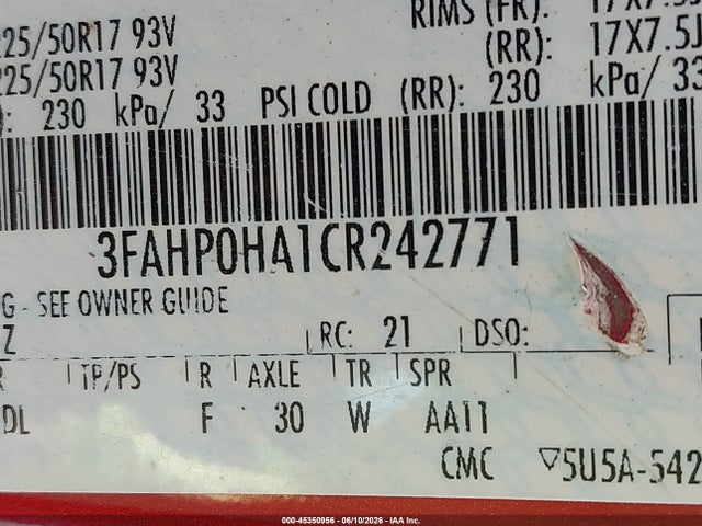 Aukcja sprzedaży 2012 Ford Fusion Se, vin: 3FAHP0HA1CR242771, numer aukcji: 45350956