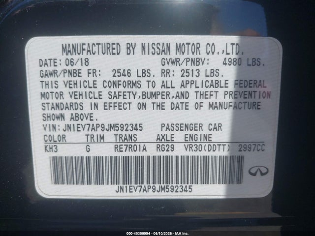 JN1EV7AP9JM592345 Infiniti Q50 3.0t Luxe