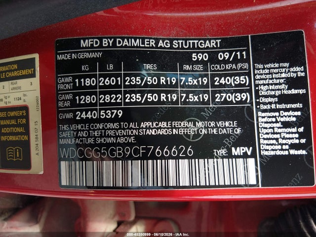 Aukcja sprzedaży 2012 Mercedes-benz Glk 350, vin: WDCGG5GB9CF766626, numer aukcji: 45350999
