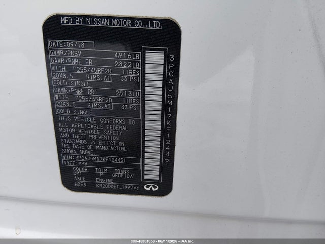 Продажа на аукционе авто 2019 Infiniti Qx50 Essential, vin: 3PCAJ5M17KF124451, номер лота: 45351050