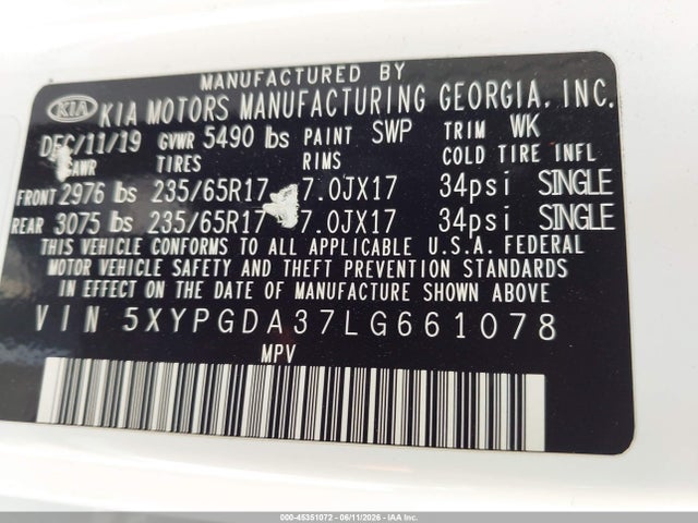 KIA Sorento 2.4l Lx 2020 5XYPGDA37LG661078 Image 9