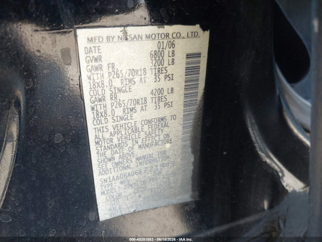 Auction sale of the 2006 Nissan Armada Se, vin: 5N1AA08A06N721943, lot number: 45351082