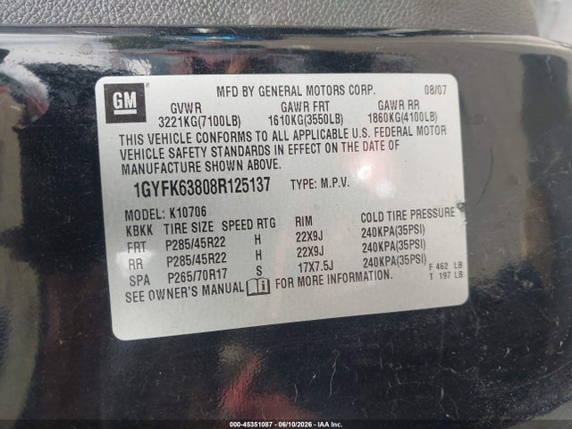 Продажа на аукционе авто 2008 Cadillac Escalade Standard, vin: 1GYFK63808R125137, номер лота: 45351087