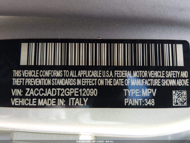 2016 Jeep Renegade Limited მანქანა იყიდება აუქციონზე, vin: ZACCJADT2GPE12090, აუქციონის ნომერი: 45351095