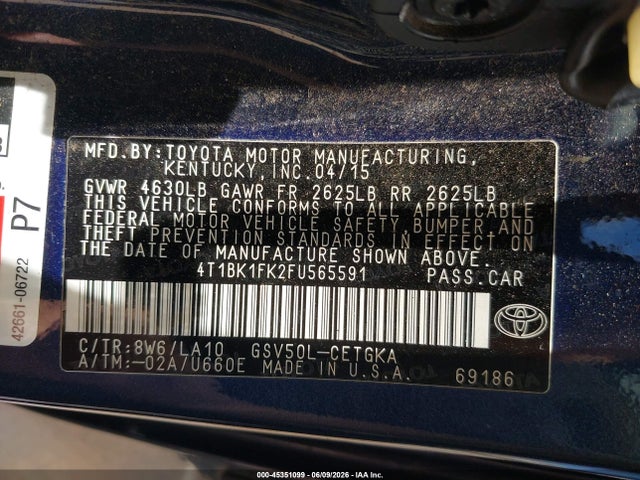 4T1BK1FK2FU565591 Toyota Camry Xle V6