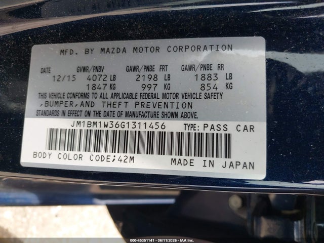 2016 Mazda Mazda3 S Touring მანქანა იყიდება აუქციონზე, vin: JM1BM1W36G1311456, აუქციონის ნომერი: 45351141