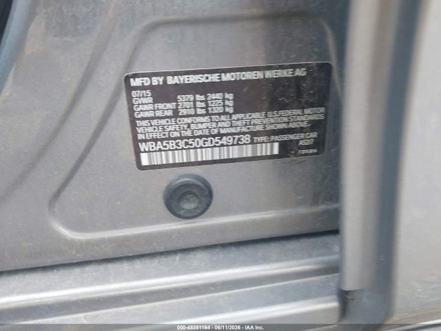 Aukcja sprzedaży 2016 Bmw 535i Xdrive, vin: WBA5B3C50GD549738, numer aukcji: 45351164