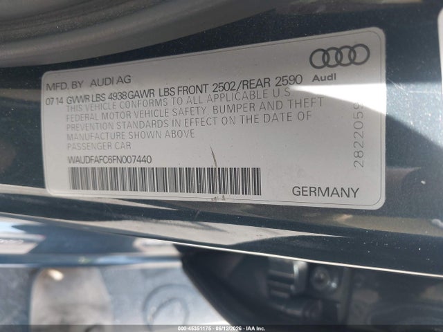 45351175 :رقم المزاد ، WAUDFAFC6FN007440 vin ، 2015 Audi A6 2.0t Premium مزاد بيع