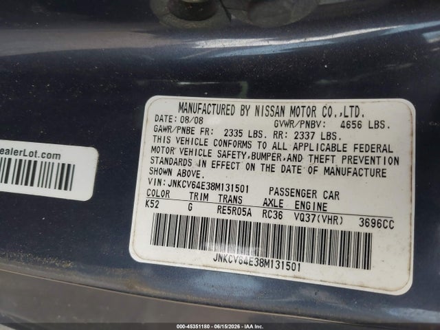 Продажа на аукционе авто 2008 Infiniti G37 Journey, vin: JNKCV64E38M131501, номер лота: 45351180