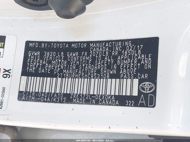 Toyota COROLLA L 2017 2T1BURHE5HC853108 Image 9