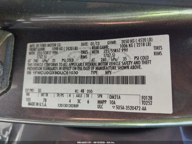 Aukcja sprzedaży 2013 Ford Escape Se, vin: 1FMCU0GX9DUC61030, numer aukcji: 45351191