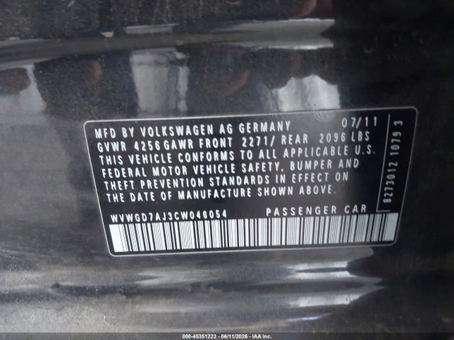 Aukcja sprzedaży 2012 Volkswagen Gti 4-door, vin: WVWGD7AJ3CW046054, numer aukcji: 45351223