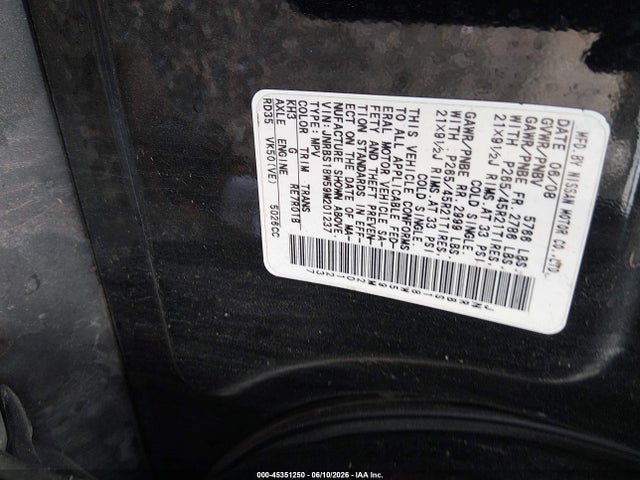 Продажа на аукционе авто 2009 Infiniti Fx50, vin: JNRBS18W59M201237, номер лота: 45351250