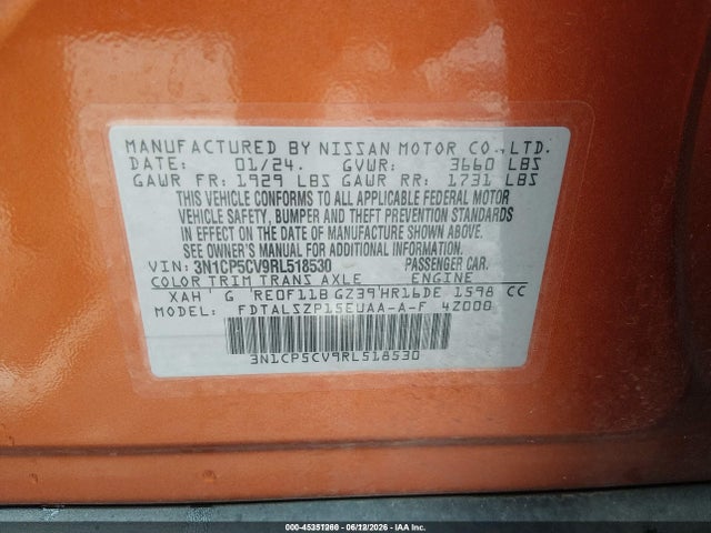 45351260 :رقم المزاد ، 3N1CP5CV9RL518530 vin ، 2024 Nissan Kicks Sv Xtronic Cvt مزاد بيع