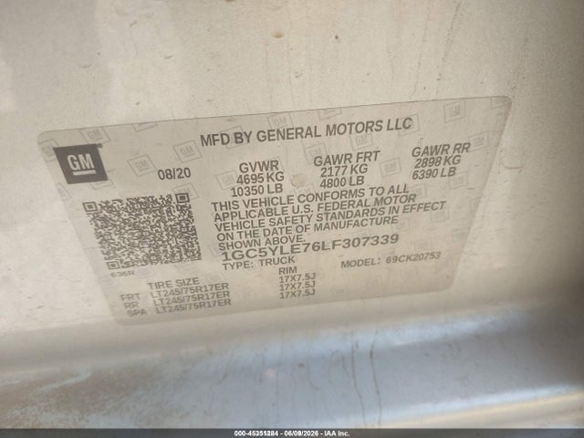 Продажа на аукционе авто 2020 Chevrolet Silverado 2500hd 4wd  Standard Bed Wt, vin: 1GC5YLE76LF307339, номер лота: 45351284
