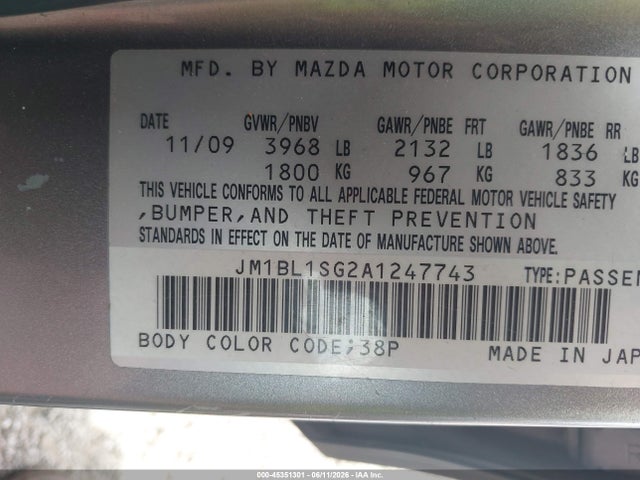 Aukcja sprzedaży 2010 Mazda Mazda3 I Touring, vin: JM1BL1SG2A1247743, numer aukcji: 45351301