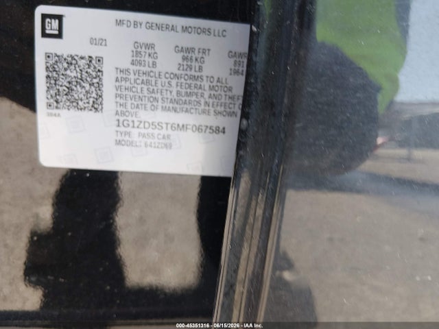 Aukcja sprzedaży 2021 Chevrolet Malibu Fwd Lt, vin: 1G1ZD5ST6MF067584, numer aukcji: 45351316