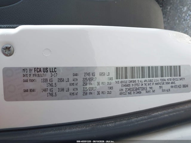 Продажа на аукционе авто 2017 Dodge Grand Caravan Gt, vin: 2C4RDGEG8HR732016, номер лота: 45351320