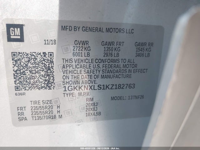 45351328 :رقم المزاد ، 1GKKNXLS1KZ182763 vin ، 2019 Gmc Acadia Denali مزاد بيع