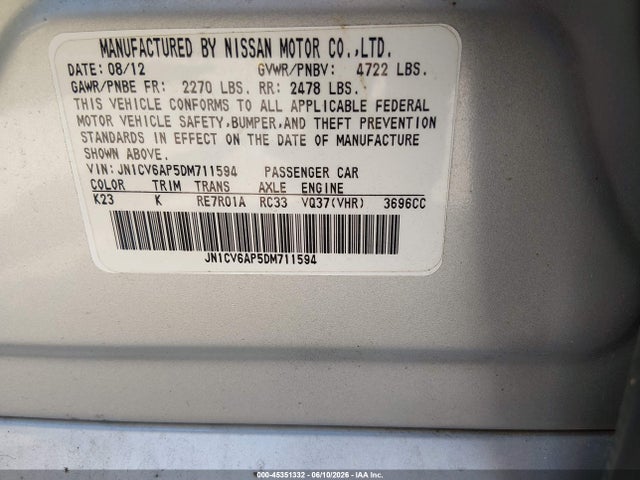 Продажа на аукционе авто 2013 Infiniti G37 Journey, vin: JN1CV6AP5DM711594, номер лота: 45351332