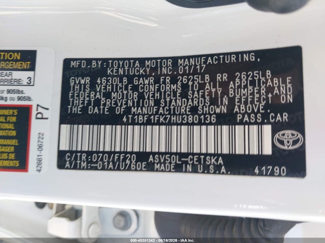 Toyota CAMRY SE 2017 4T1BF1FK7HU380136 Image 9