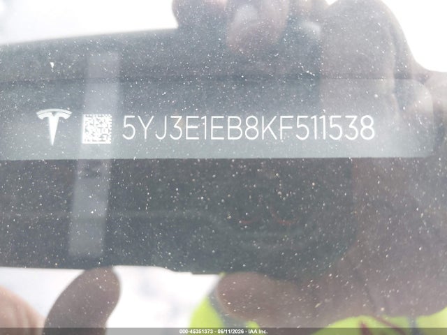 45351373 :رقم المزاد ، 5YJ3E1EB8KF511538 vin ، 2019 Tesla Model 3 Long Range/performance مزاد بيع