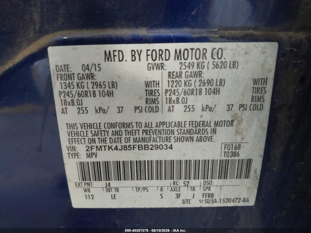 Продажа на аукционе авто 2015 Ford Edge Sel, vin: 2FMTK4J85FBB29034, номер лота: 45351379