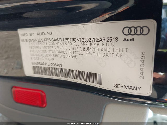 Aukcja sprzedaży 2018 Audi A4 2.0t Premium/2.0t Tech Premium, vin: WAUENAF41JA205469, numer aukcji: 45351381