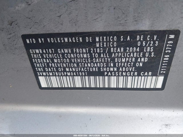 Продаж на аукціоні авто 2023 Volkswagen Jetta 1.5t S, vin: 3VW5M7BU5PM041991, номер лоту: 45351384
