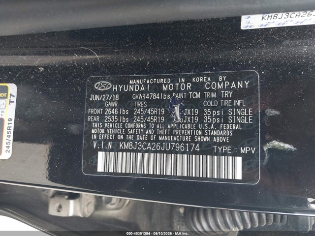 Aukcja sprzedaży 2018 Hyundai Tucson Value, vin: KM8J3CA26JU796174, numer aukcji: 45351394