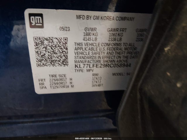 Aukcja sprzedaży 2024 Chevrolet Trax Fwd Sp, vin: KL77LFE29RC058944, numer aukcji: 45351408