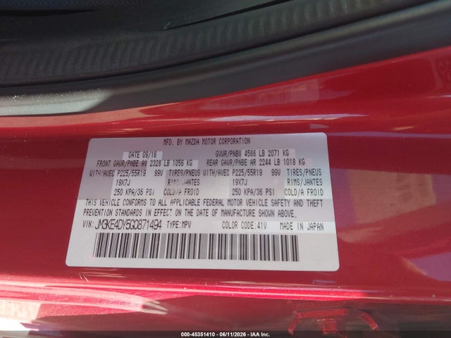 Продаж на аукціоні авто 2016 Mazda Cx-5 Grand Touring, vin: JM3KE4DY5G0871494, номер лоту: 45351410