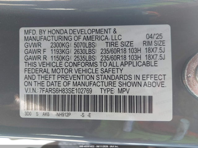 7FARS6H83SE102769 Honda Cr-v Hybrid Sport-l