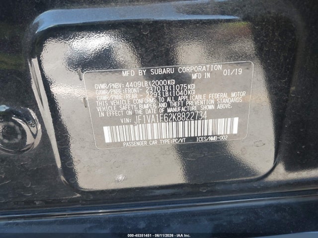Subaru Wrx Premium 2019 JF1VA1F62K8822734 Image 9