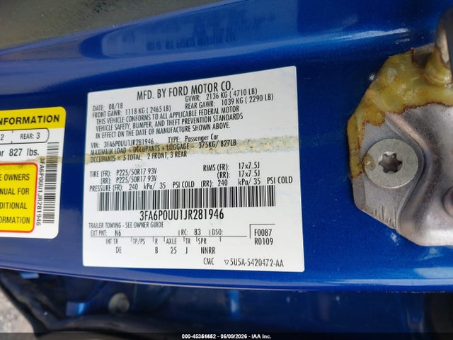 Ford Fusion Hybrid S 2018 3FA6P0UU1JR281946 Image 9