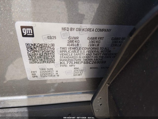 KL77LHEP5SC269099 Chevrolet Trax Fwd Lt