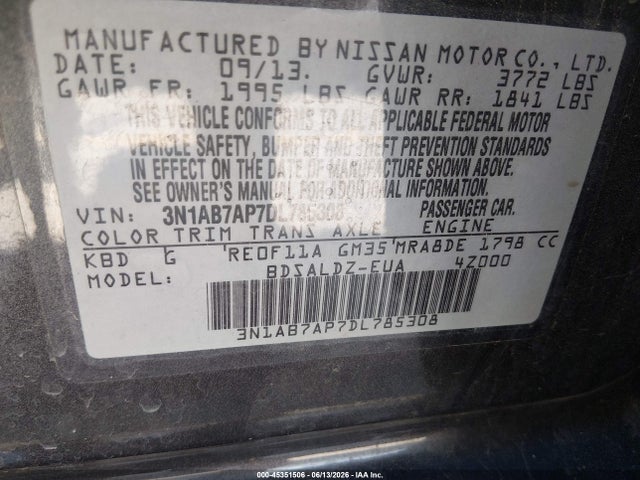 Aukcja sprzedaży 2013 Nissan Sentra Sv, vin: 3N1AB7AP7DL785308, numer aukcji: 45351506