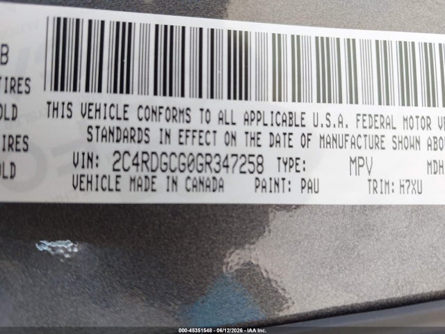 2C4RDGCG0GR347258 Dodge Grand Caravan Sxt