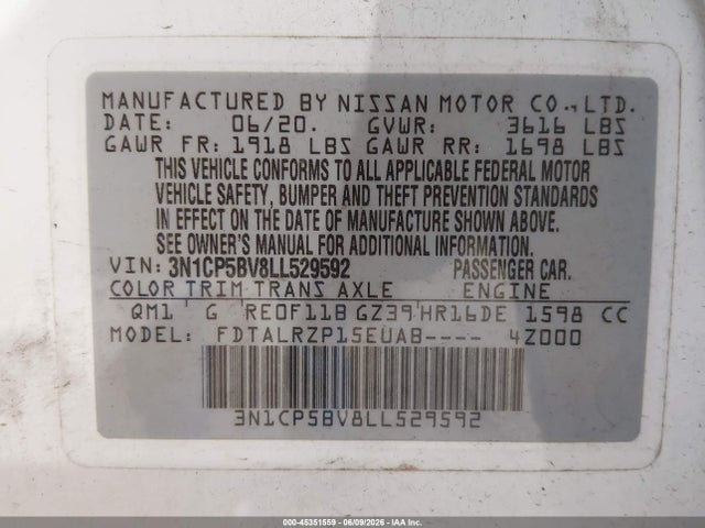 3N1CP5BV8LL529592 Nissan Kicks S Xtronic Cvt