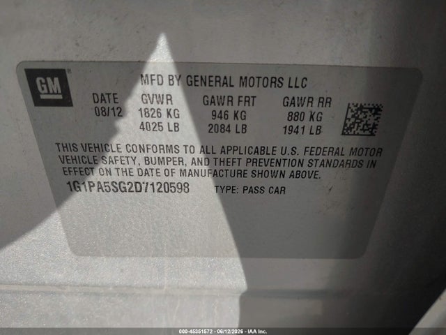 Продаж на аукціоні авто 2013 Chevrolet Cruze Ls Auto, vin: 1G1PA5SG2D7120598, номер лоту: 45351572