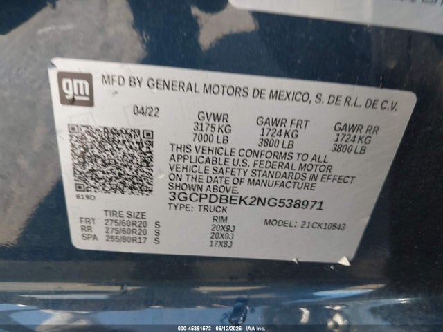 3GCPDBEK2NG538971 Chevrolet Silverado 1500 4wd Short Bed Custom