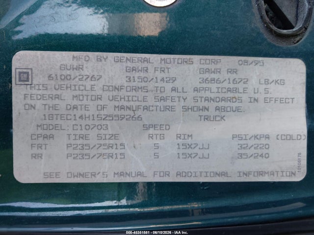 Продажа на аукционе авто 1995 Gmc Sierra C1500, vin: 1GTEC14H1SZ559266, номер лота: 45351581